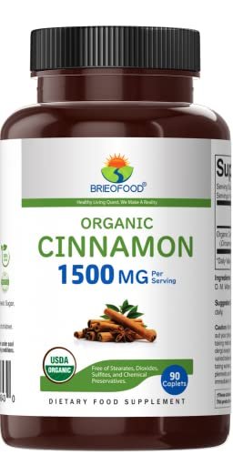 Brieofood Bio Zimt 1500mg, 45 Portionen, Vegetarisch, Glutenfrei, 90 Vegetarische Tabletten