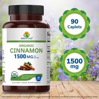 Brieofood Bio Zimt 1500mg, 45 Portionen, Vegetarisch, Glutenfrei, 90 Vegetarische Tabletten