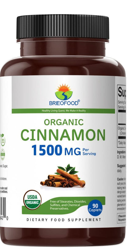 Brieofood Bio Zimt 1500mg, 45 Portionen, Vegetarisch, Glutenfrei, 90 Vegetarische Tabletten