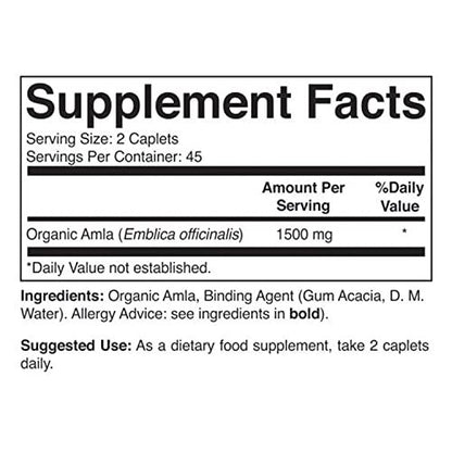 Brieofood Bio Amla 1500mg, 45 Portionen, Vegetarisch, Glutenfrei, 90 Vegetarische Tabletten