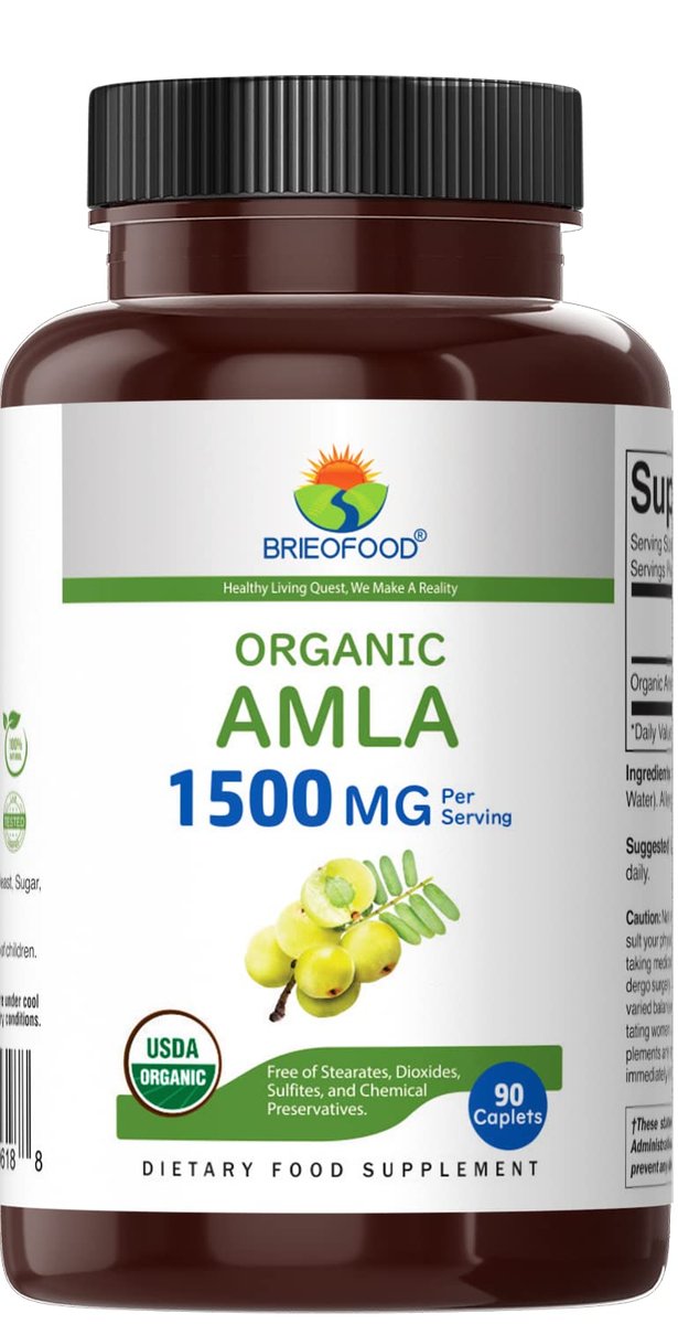 Brieofood Bio Amla 1500mg, 45 Portionen, Vegetarisch, Glutenfrei, 90 Vegetarische Tabletten