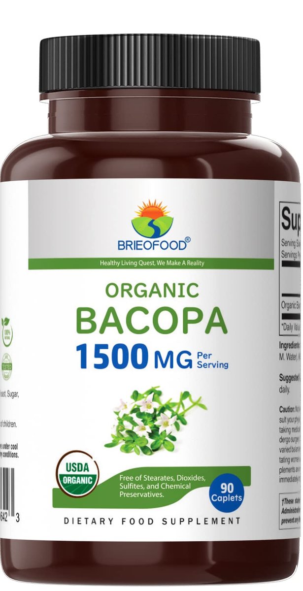 Brieofood Bio Bacopa 1500mg – 90 vegane Tabletten, glutenfrei, 45 Portionen