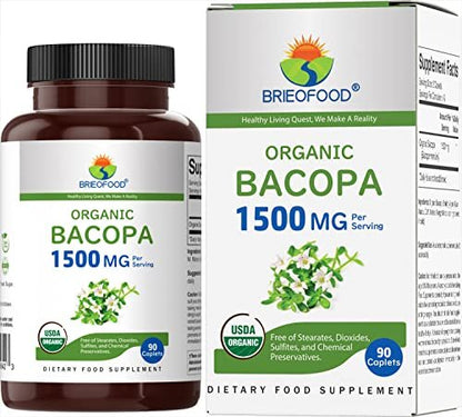 Brieofood Bio Bacopa 1500mg – 90 vegane Tabletten, glutenfrei, 45 Portionen