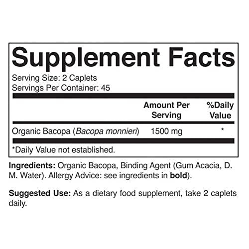 Brieofood Bio Bacopa 1500mg – 90 vegane Tabletten, glutenfrei, 45 Portionen