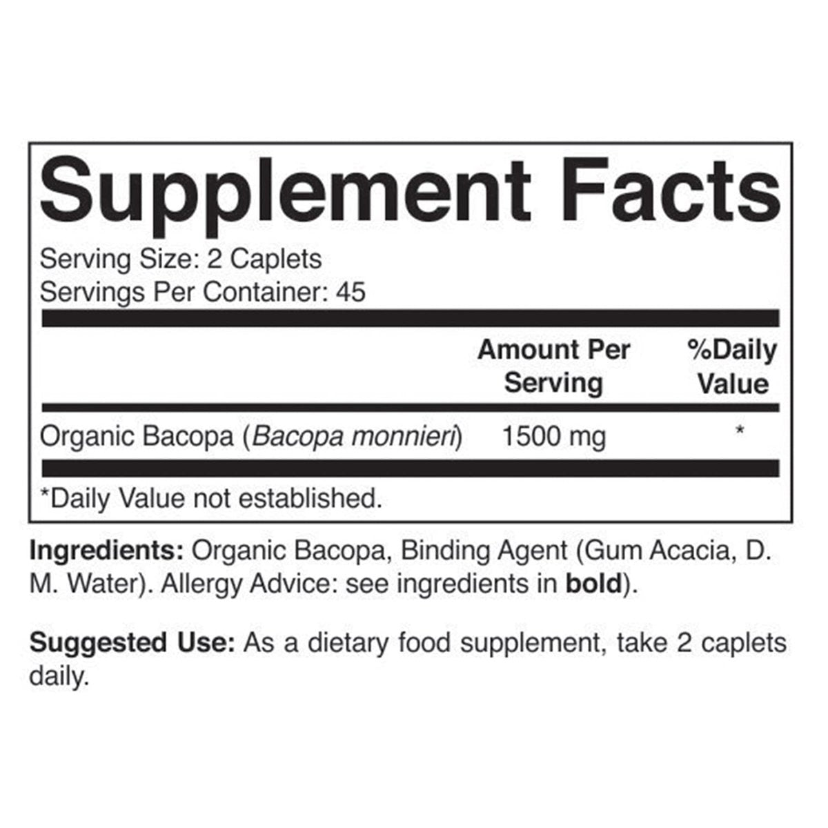 Brieofood Bio Bacopa 1500mg – 90 vegane Tabletten, glutenfrei, 45 Portionen