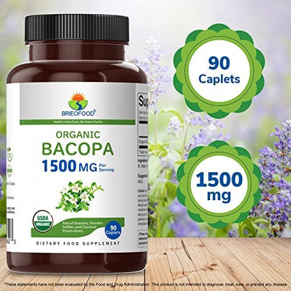 Brieofood Bio Bacopa 1500mg – 90 vegane Tabletten, glutenfrei, 45 Portionen