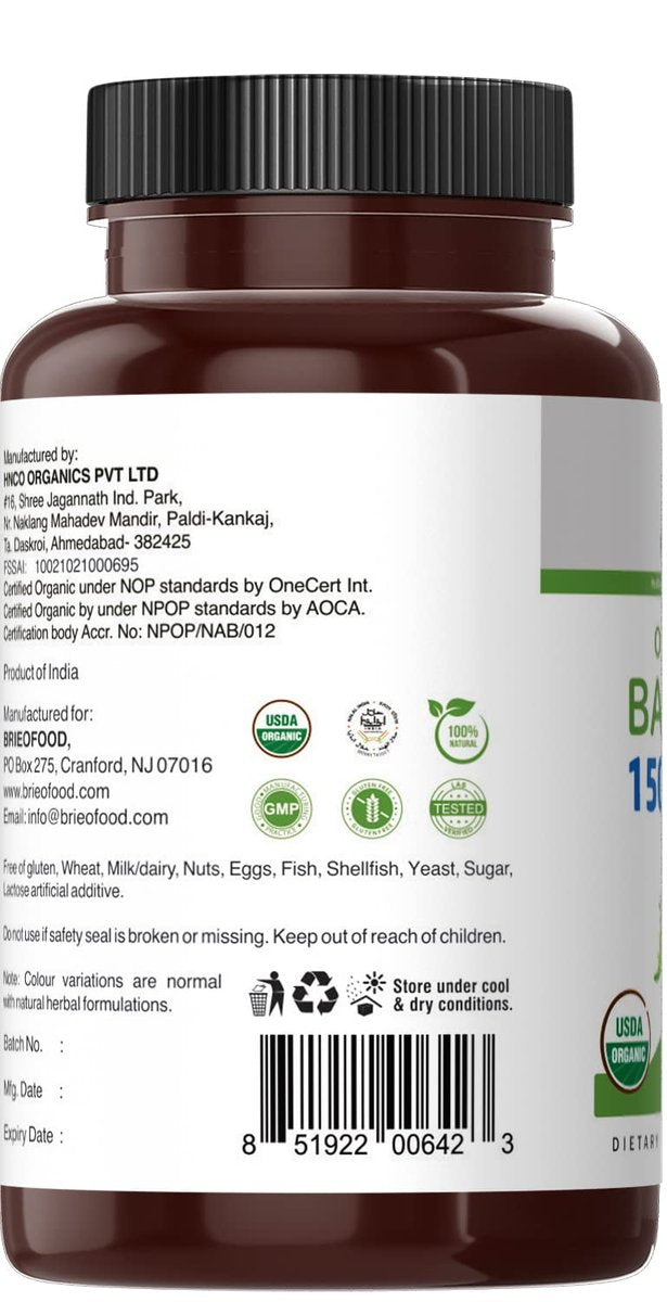 Brieofood Bio Bacopa 1500mg – 90 vegane Tabletten, glutenfrei, 45 Portionen