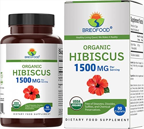 Brieofood Bio Hibiskus 1500mg, 45 Portionen, Vegetarisch, Glutenfrei, 90 Vegane Tabletten
