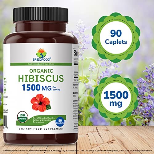 Brieofood Bio Hibiskus 1500mg, 45 Portionen, Vegetarisch, Glutenfrei, 90 Vegane Tabletten