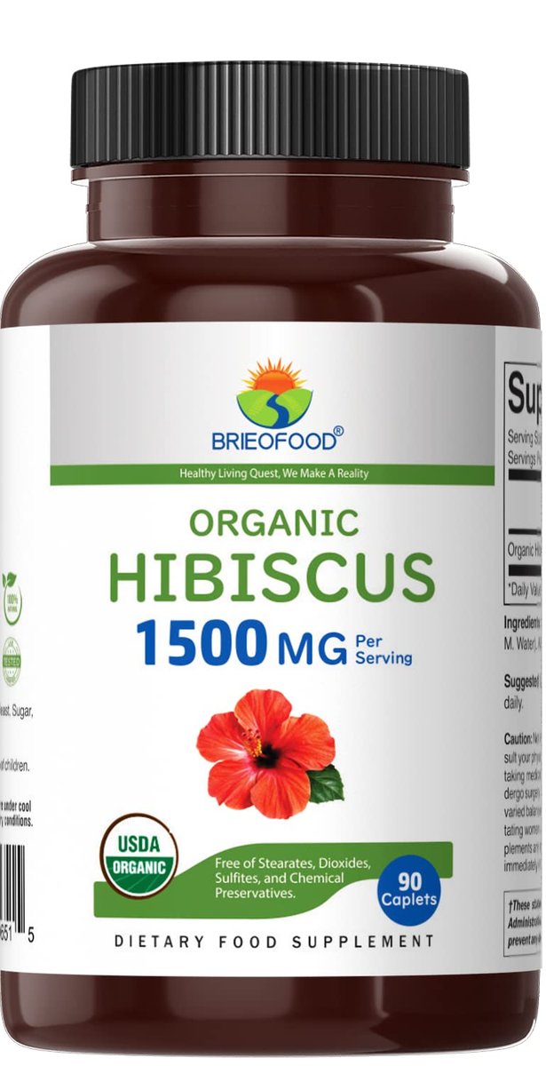 Brieofood Bio Hibiskus 1500mg, 45 Portionen, Vegetarisch, Glutenfrei, 90 Vegane Tabletten