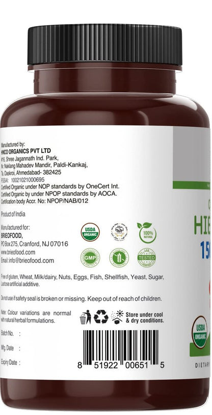 Brieofood Bio Hibiskus 1500mg, 45 Portionen, Vegetarisch, Glutenfrei, 90 Vegane Tabletten