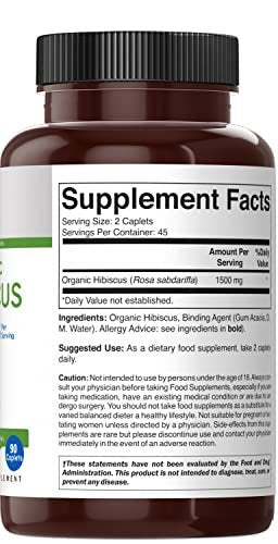 Brieofood Bio Hibiskus 1500mg, 45 Portionen, Vegetarisch, Glutenfrei, 90 Vegane Tabletten
