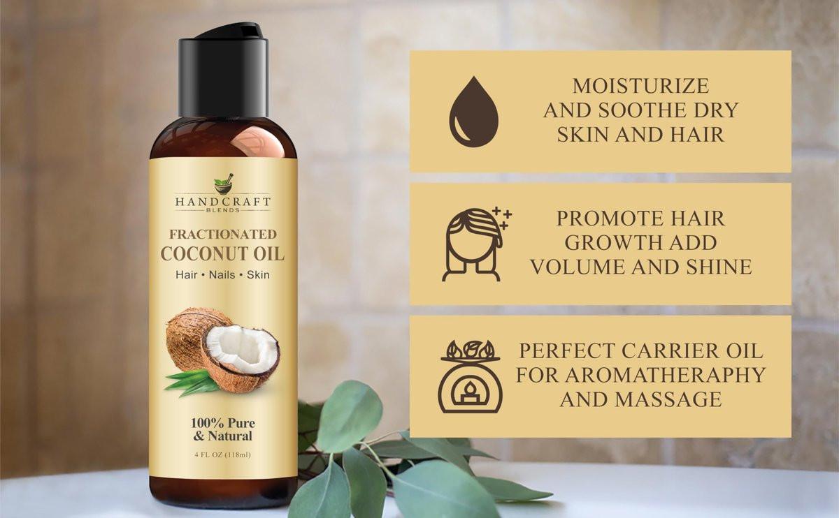 Handcraft Blends Fraktioniertes Kokosöl - 118 ml - 100% rein und natürlich - Premium Trägeröl für Haut und Haare - Körper und Haarpflege - Massageöl