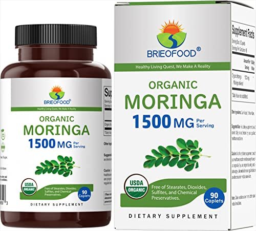 Brieofood Bio Moringa 1500mg – 45 Portionen, vegetarisch, glutenfrei, 90 vegane Tabletten