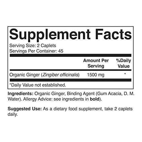 Brieofood Bio Ingwer 1500mg, 45 Portionen, Vegetarisch, Glutenfrei, 90 Vegetarische Tabletten