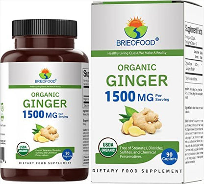 Brieofood Bio Ingwer 1500mg, 45 Portionen, Vegetarisch, Glutenfrei, 90 Vegetarische Tabletten