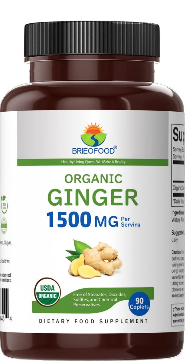 Brieofood Bio Ingwer 1500mg, 45 Portionen, Vegetarisch, Glutenfrei, 90 Vegetarische Tabletten
