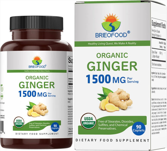 Brieofood Bio Ingwer 1500mg, 45 Portionen, Vegetarisch, Glutenfrei, 90 Vegetarische Tabletten