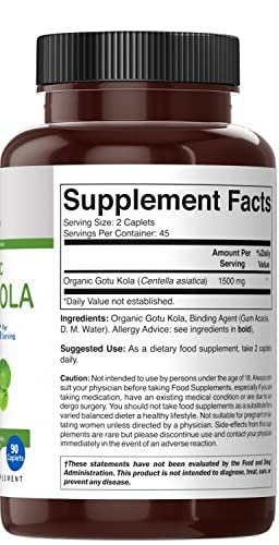 Brieofood Bio Gotu Kola 1500mg – 90 vegane Tabletten, glutenfrei, 45 Portionen