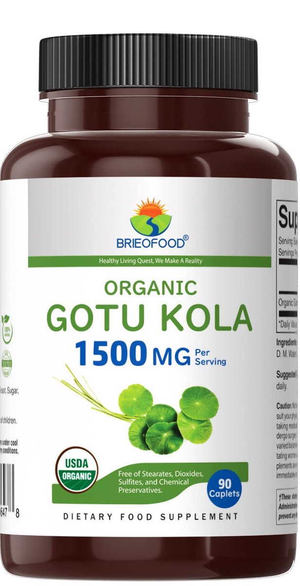 Brieofood Bio Gotu Kola 1500mg – 90 vegane Tabletten, glutenfrei, 45 Portionen