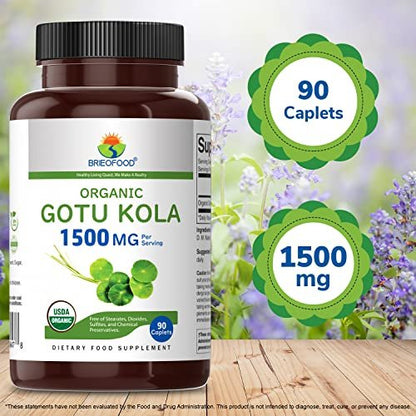 Brieofood Bio Gotu Kola 1500mg – 90 vegane Tabletten, glutenfrei, 45 Portionen