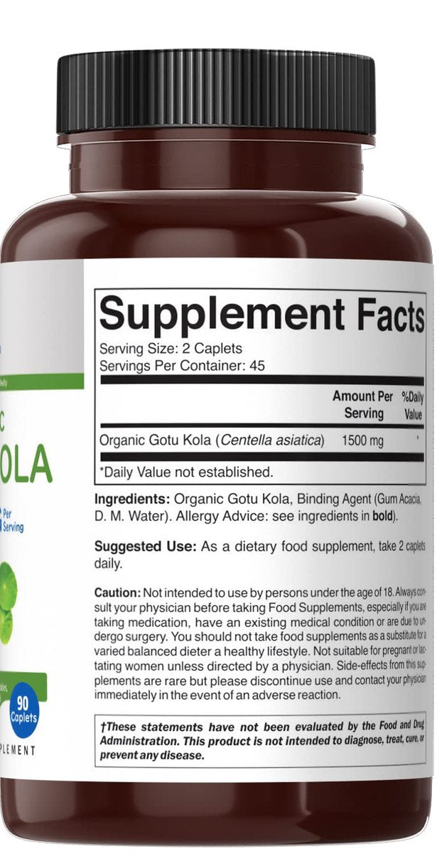 Brieofood Bio Gotu Kola 1500mg – 90 vegane Tabletten, glutenfrei, 45 Portionen