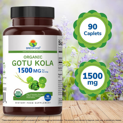 Brieofood Bio Gotu Kola 1500mg – 90 vegane Tabletten, glutenfrei, 45 Portionen