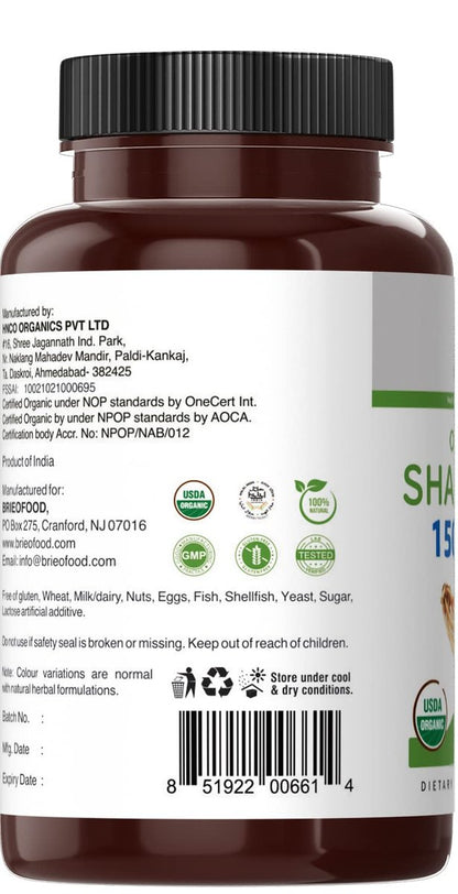 Brieofood Bio Shatavari 1500mg, 90 Tabletten, 45 Portionen, Vegetarisch, Glutenfrei