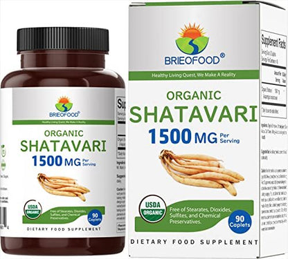 Brieofood Bio Shatavari 1500mg, 90 Tabletten, 45 Portionen, Vegetarisch, Glutenfrei