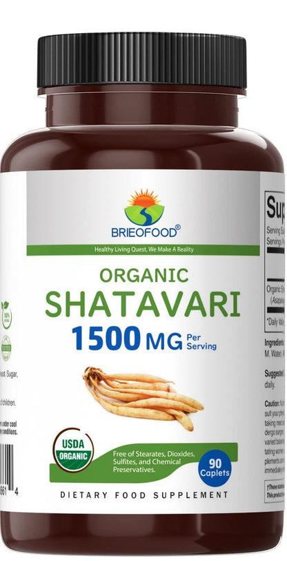 Brieofood Bio Shatavari 1500mg, 90 Tabletten, 45 Portionen, Vegetarisch, Glutenfrei