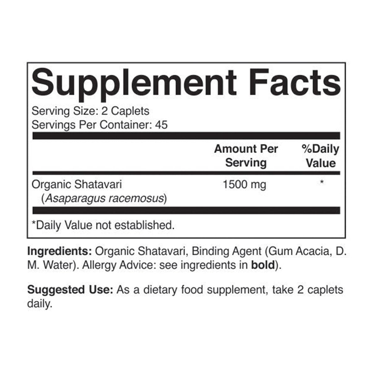 Brieofood Bio Shatavari 1500mg, 90 Tabletten, 45 Portionen, Vegetarisch, Glutenfrei