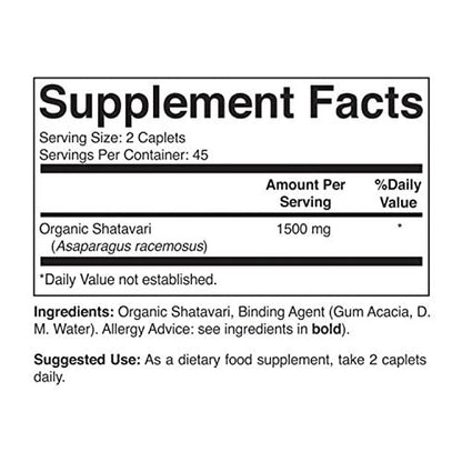 Brieofood Bio Shatavari 1500mg, 90 Tabletten, 45 Portionen, Vegetarisch, Glutenfrei