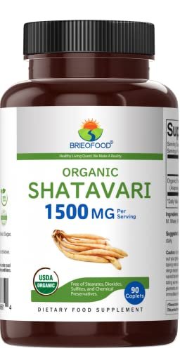 Brieofood Bio Shatavari 1500mg, 90 Tabletten, 45 Portionen, Vegetarisch, Glutenfrei