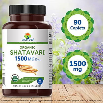Brieofood Bio Shatavari 1500mg, 90 Tabletten, 45 Portionen, Vegetarisch, Glutenfrei