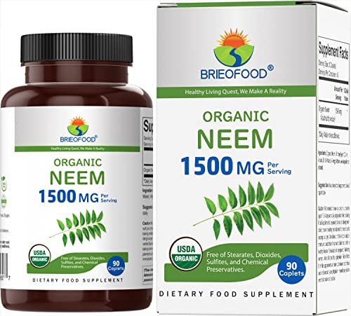 Brieofood Bio Neem 1500mg, 45 Portionen, Vegetarisch, Glutenfrei, 90 Vegetarische Tabletten