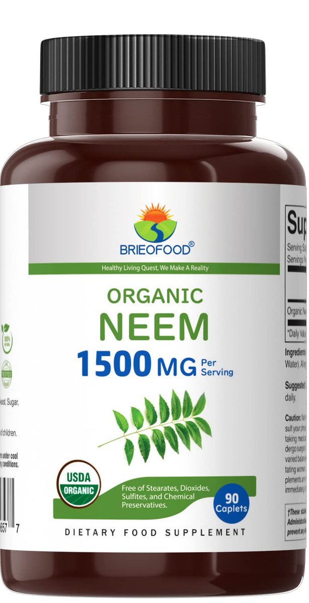 Brieofood Bio Neem 1500mg, 45 Portionen, Vegetarisch, Glutenfrei, 90 Vegetarische Tabletten