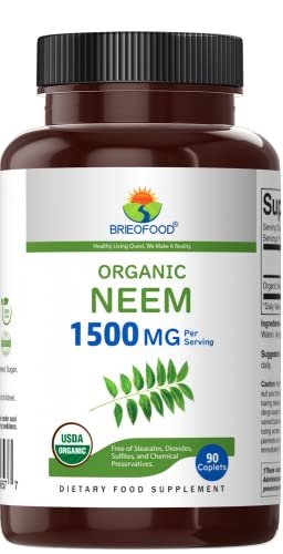 Brieofood Bio Neem 1500mg, 45 Portionen, Vegetarisch, Glutenfrei, 90 Vegetarische Tabletten