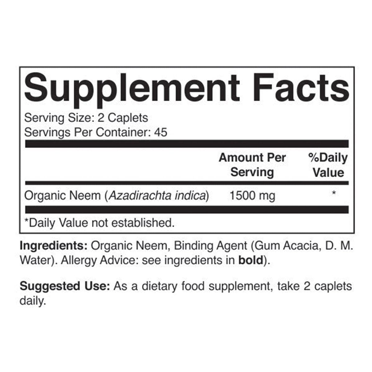 Brieofood Bio Neem 1500mg, 45 Portionen, Vegetarisch, Glutenfrei, 90 Vegetarische Tabletten