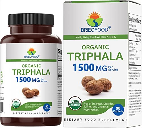 Brieofood Bio Triphala 1500mg, 45 Portionen, Vegan, Glutenfrei, 90 Tabletten