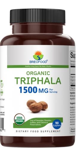 Brieofood Bio Triphala 1500mg, 45 Portionen, Vegan, Glutenfrei, 90 Tabletten
