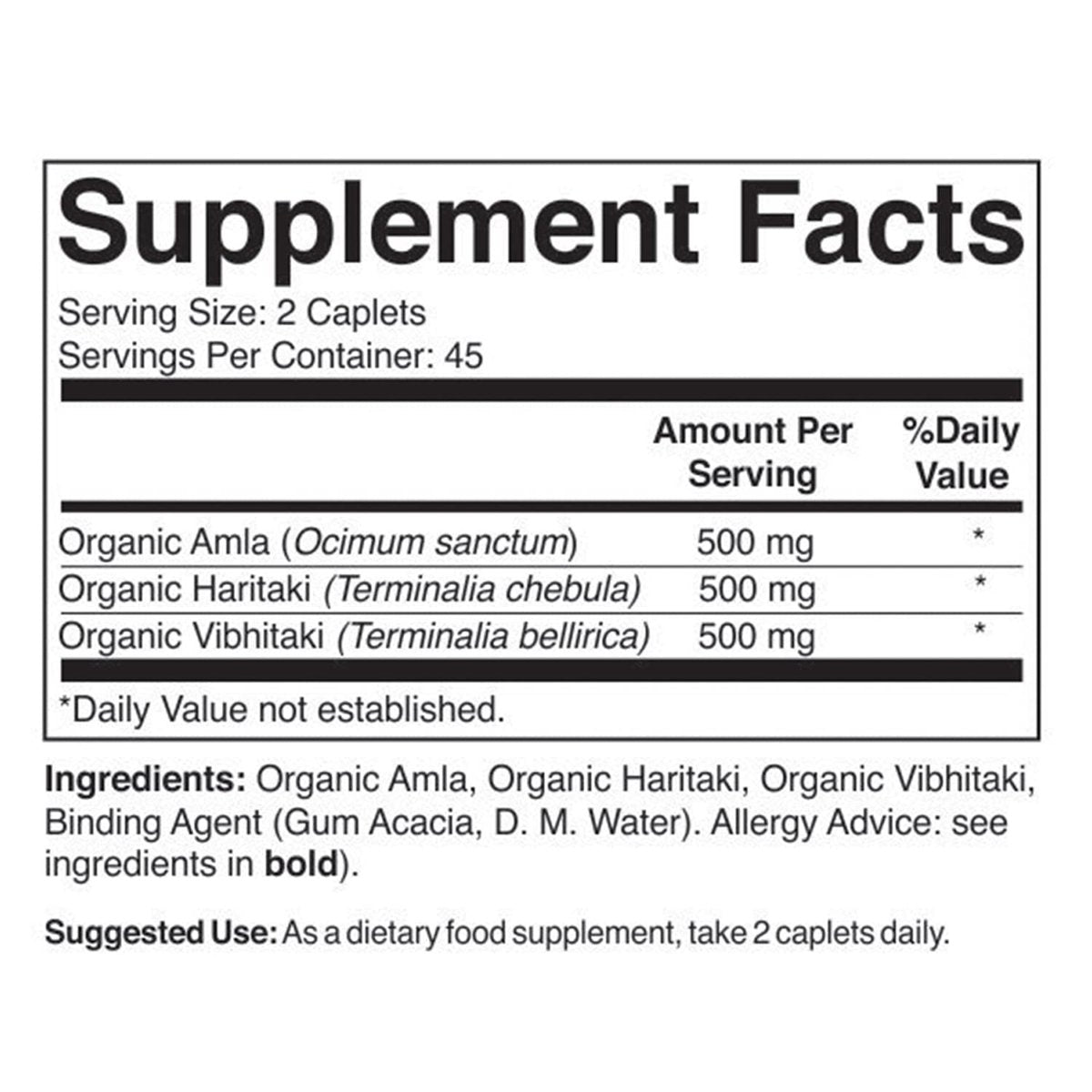 Brieofood Bio Triphala 1500mg, 45 Portionen, Vegan, Glutenfrei, 90 Tabletten