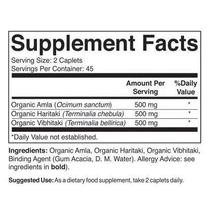 Brieofood Bio Triphala 1500mg, 45 Portionen, Vegan, Glutenfrei, 90 Tabletten