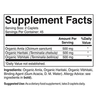 Brieofood Bio Triphala 1500mg, 45 Portionen, Vegan, Glutenfrei, 90 Tabletten