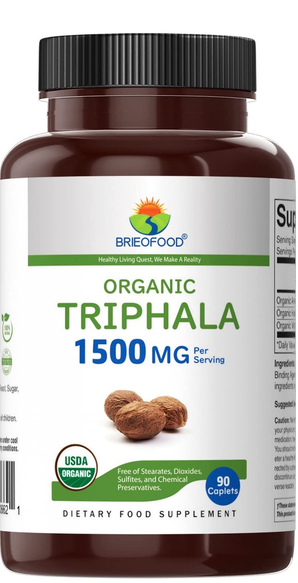 Brieofood Bio Triphala 1500mg, 45 Portionen, Vegan, Glutenfrei, 90 Tabletten