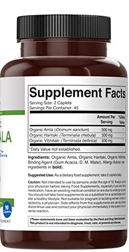 Brieofood Bio Triphala 1500mg, 45 Portionen, Vegan, Glutenfrei, 90 Tabletten