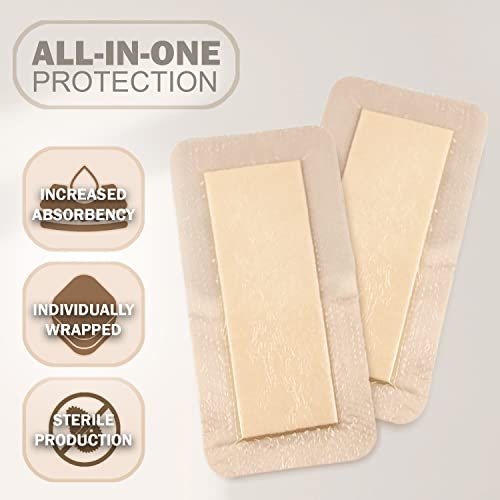EVERLIT Care Silikon-Schaumstoff-Wundverband mit Kleberand | Hochsaugfähige hypoallergene Bandagen für chronische Wunden, Druckgeschwüre, Dekubitus | Sanfte & sichere Haftung (5 cm x 12,5 cm | 10er-Pack)