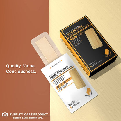 EVERLIT Care Silikon-Schaumstoff-Wundverband mit Kleberand | Hochsaugfähige hypoallergene Bandagen für chronische Wunden, Druckgeschwüre, Dekubitus | Sanfte & sichere Haftung (5 cm x 12,5 cm | 10er-Pack)