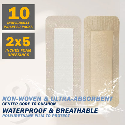 EVERLIT Care Silikon-Schaumstoff-Wundverband mit Kleberand | Hochsaugfähige hypoallergene Bandagen für chronische Wunden, Druckgeschwüre, Dekubitus | Sanfte & sichere Haftung (5 cm x 12,5 cm | 10er-Pack)