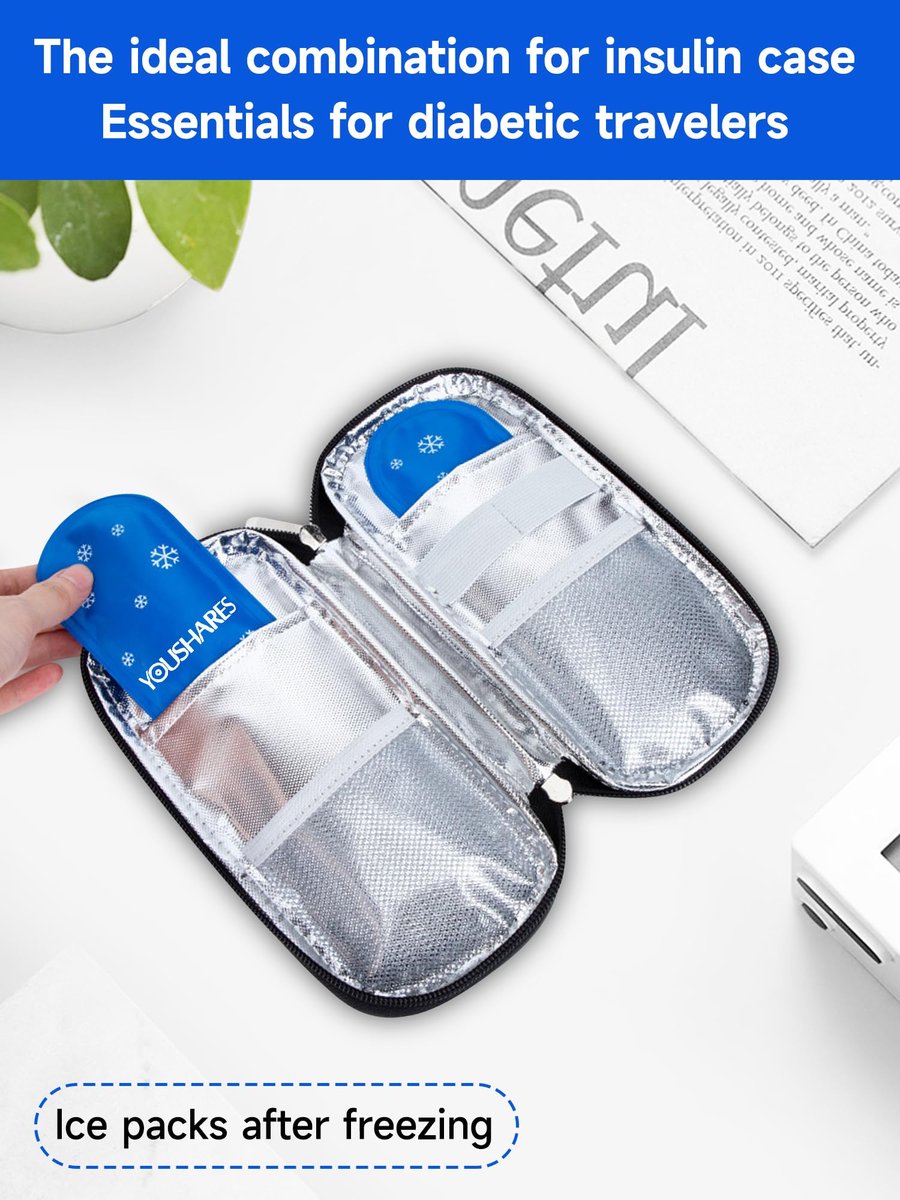 YOUSHARES Mini Kühlakkus - Wiederverwendbar, Verdickt & Auslaufsicher für Insulin-Kühltasche, TSA-zugelassen, Geeignet für die meisten isolierten Medikamententaschen (4er-Pack)