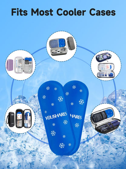 YOUSHARES Mini Kühlakkus - Wiederverwendbar, Verdickt & Auslaufsicher für Insulin-Kühltasche, TSA-zugelassen, Geeignet für die meisten isolierten Medikamententaschen (4er-Pack)